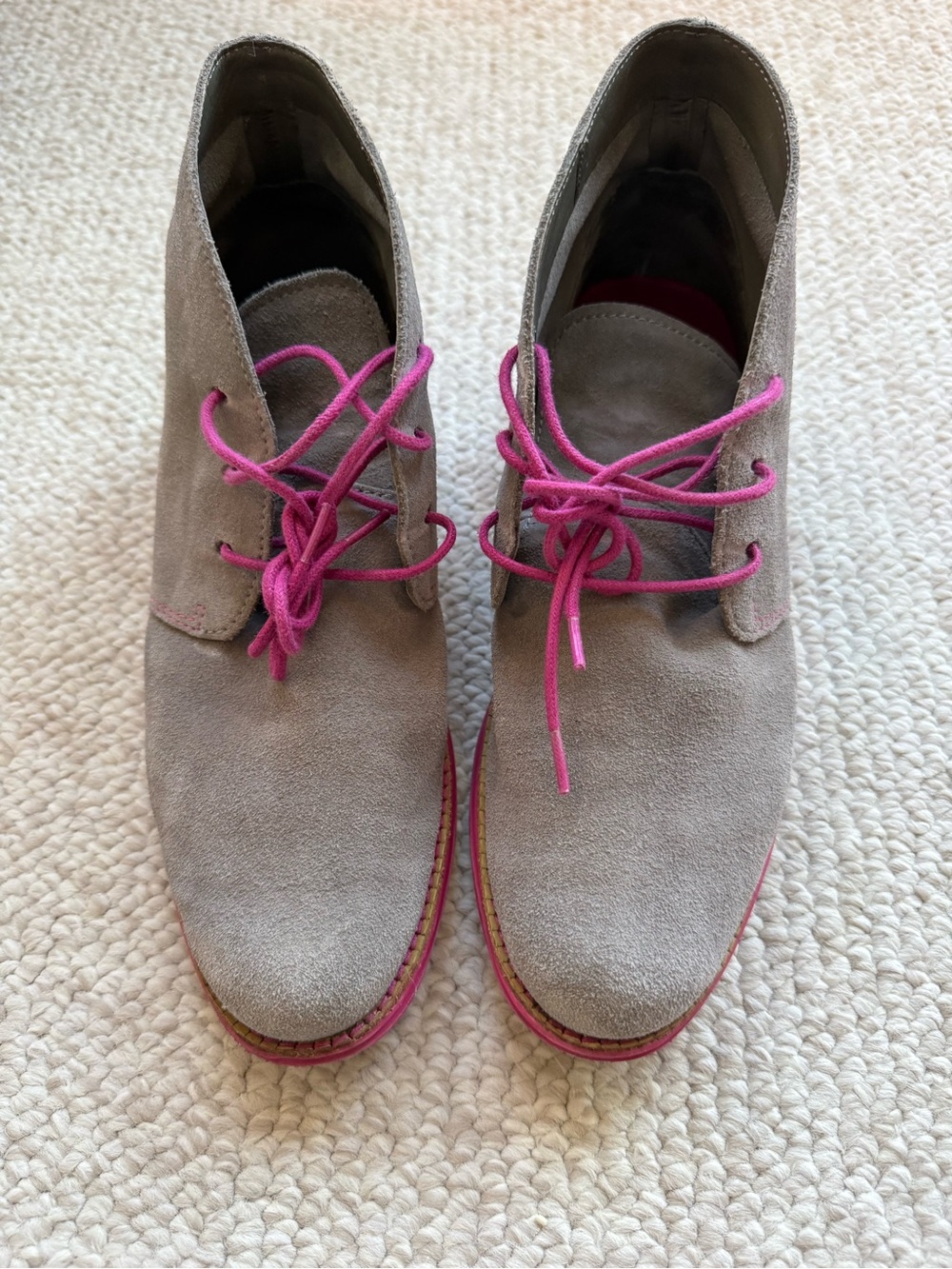 Cole Haan Gray Suede Chukka Boots with Pink Accents